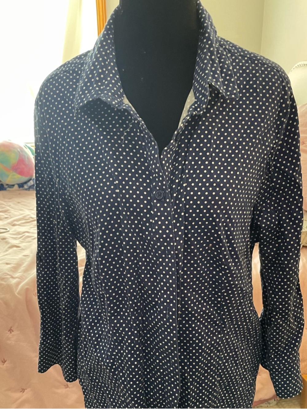 Navy Polka Dot Button-Down Shirt - Classic Collared Top
